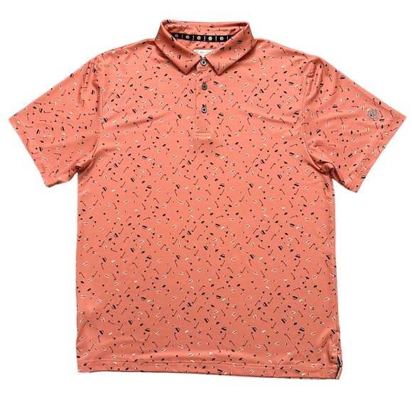 Ben Hogan Polo Shirt Mens Size M Short Sleeve All Over Golf Print Pink Stretch - Picture 2 of 5